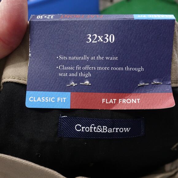 NWT CROFT & BARROW FLAT FRONT CLASSIC FIT KHAKI CHINO PANTS MENS 32X30 NEW! - Picture 9 of 10